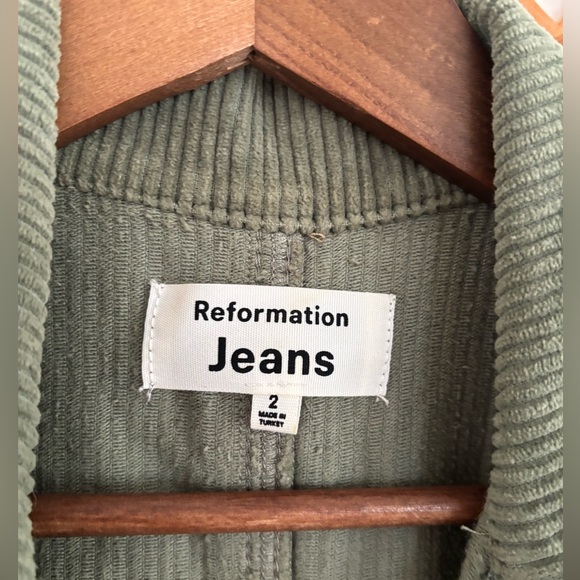 Reformation Cassidy Long Corduroy Jumpsuit Short Sleeve Olive Green - Picture 2 of 5